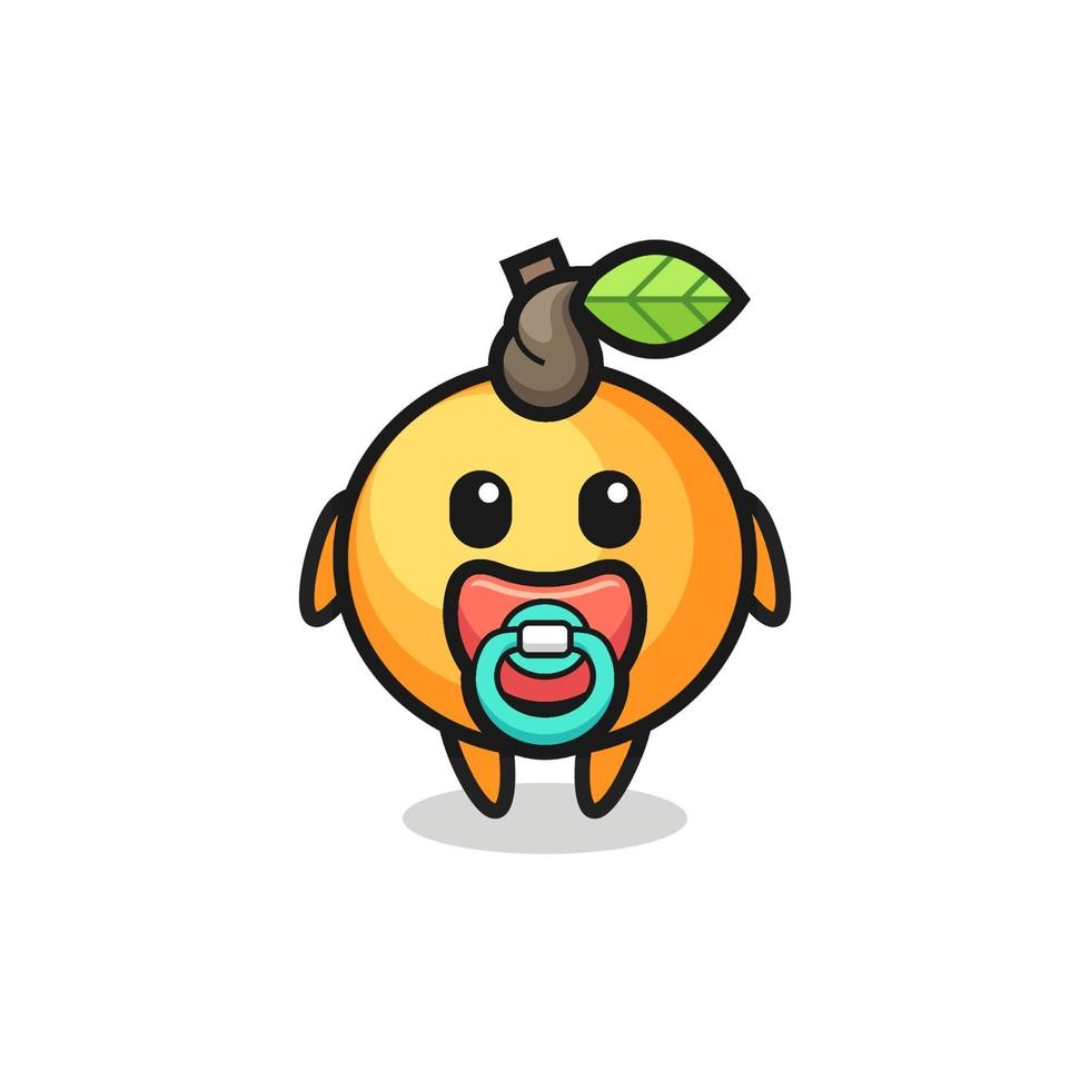 baby orange fruit cartoon character with pacifier vector