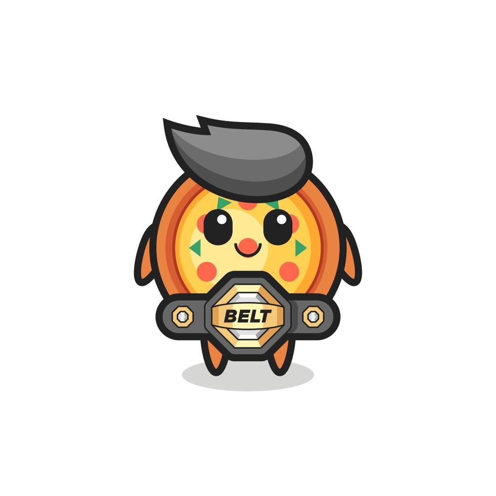 the MMA fighter pizza mascot with a belt vector
