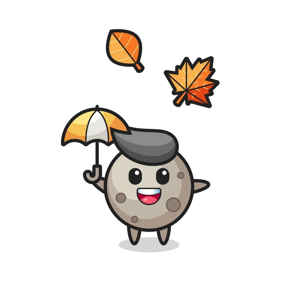 cartoon of the cute moon holding an umbrella in autumn vector