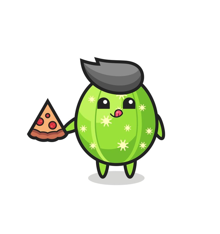 lindo cactus de dibujos animados comiendo pizza vector