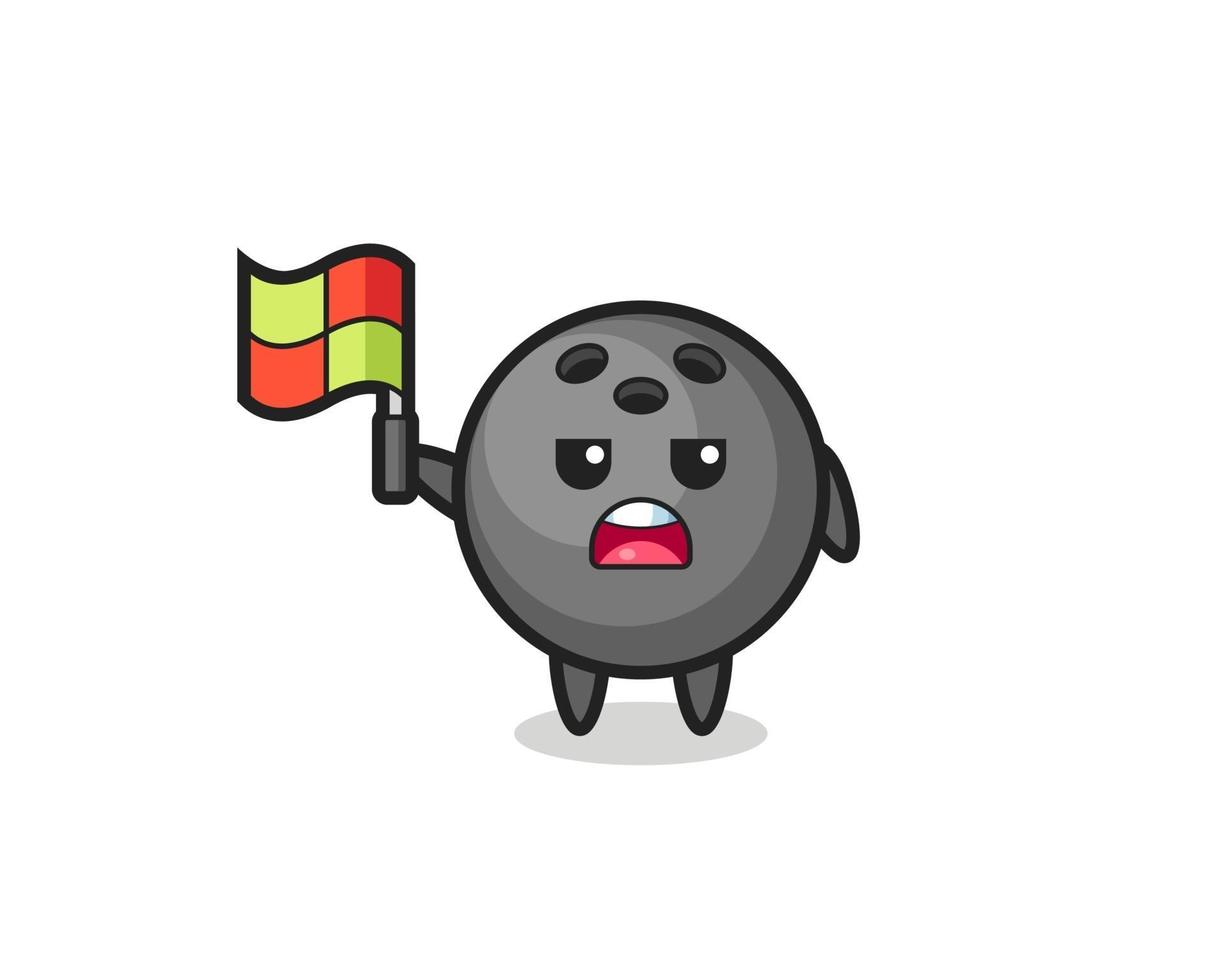 Personaje de bola de boliche como juez de línea levantando la bandera vector