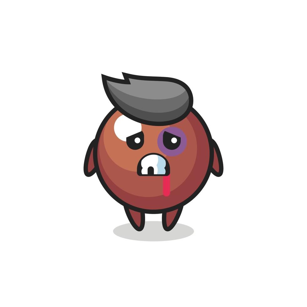 Personaje de bola de chocolate herido con cara magullada vector