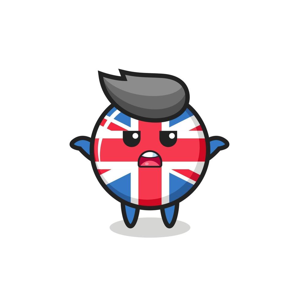 united kingdom flag badge mascot character saying I do not know vector
