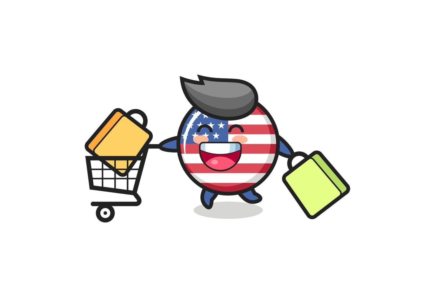 Ilustración de viernes negro con linda mascota de insignia de bandera de Estados Unidos vector