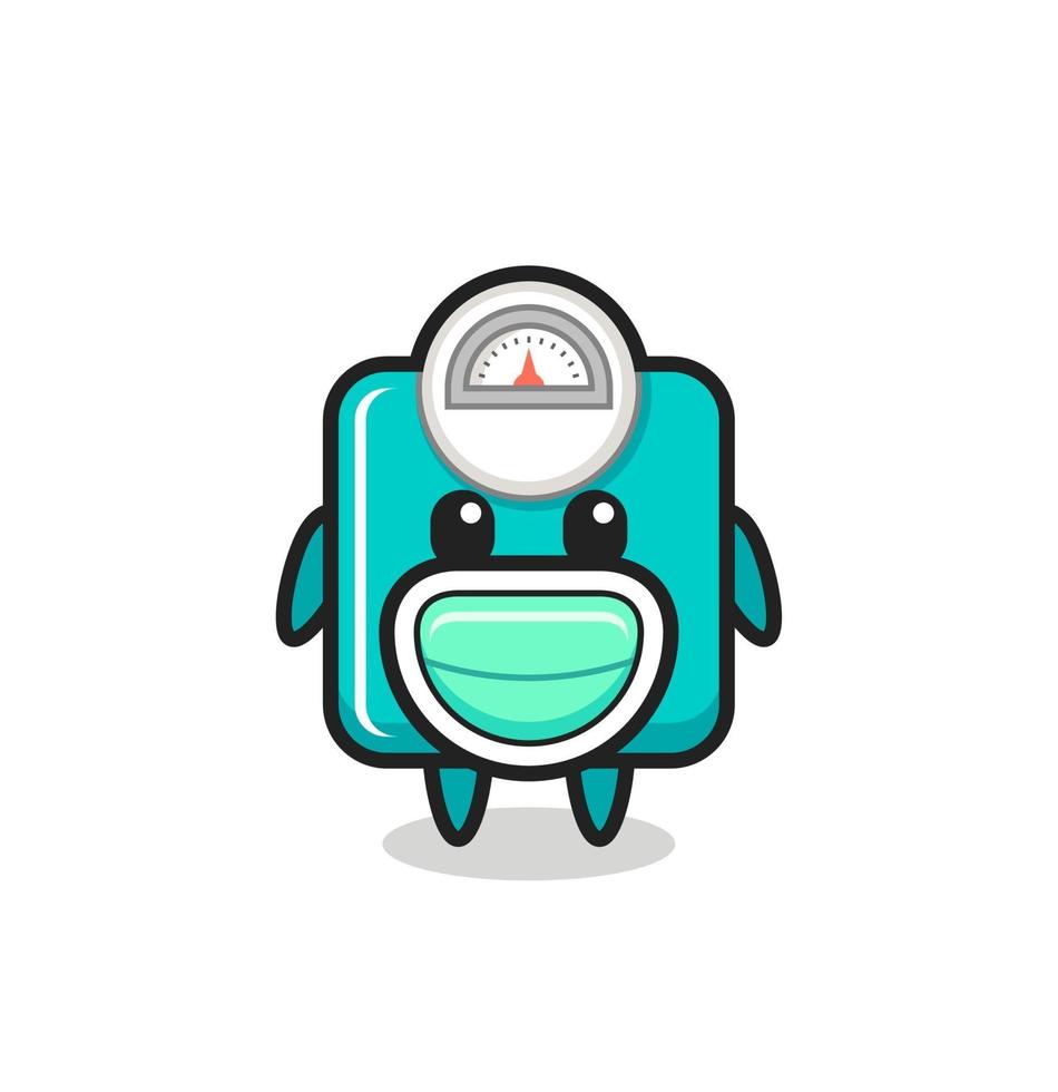 cute weight scale cartoon wearing a mask vector