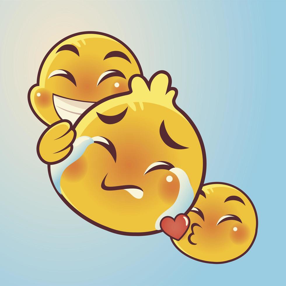 emoji caras expresión reacción redes sociales beso llorando y feliz vector