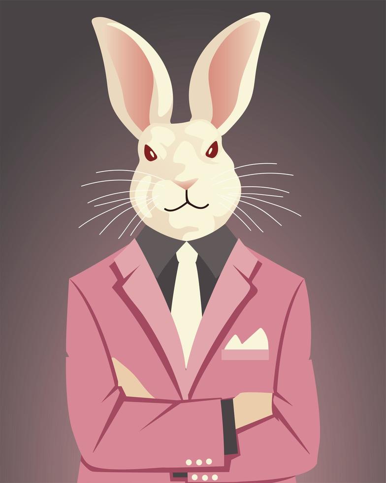 people art animal, rabbit with suit and necktie vintage retro style vector