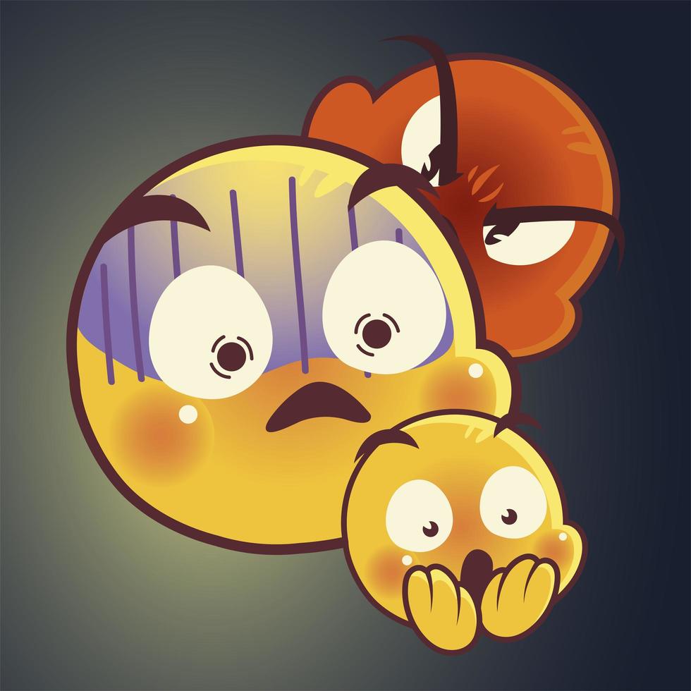 emoji caras expresión gracioso sonrisa feliz enojado estado de ánimo triste conjunto vector