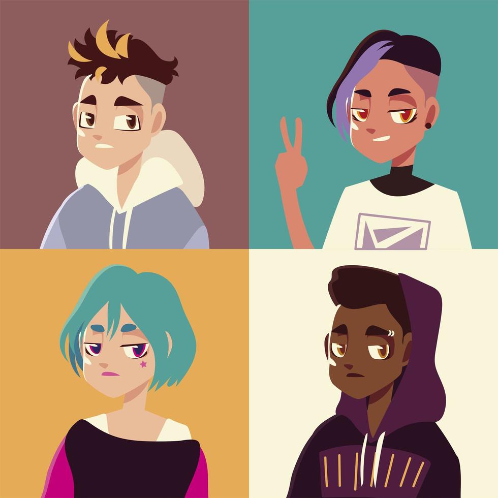 youth culture set people portrait teenage hairstyle fashionable vector