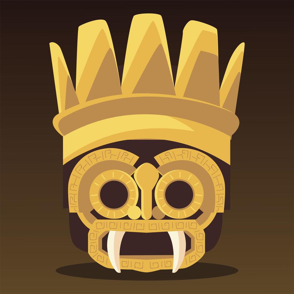 golden aztec mask ornament traditional style vector
