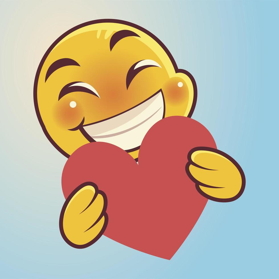 funny emoji, emoticon face with heart expression social media vector
