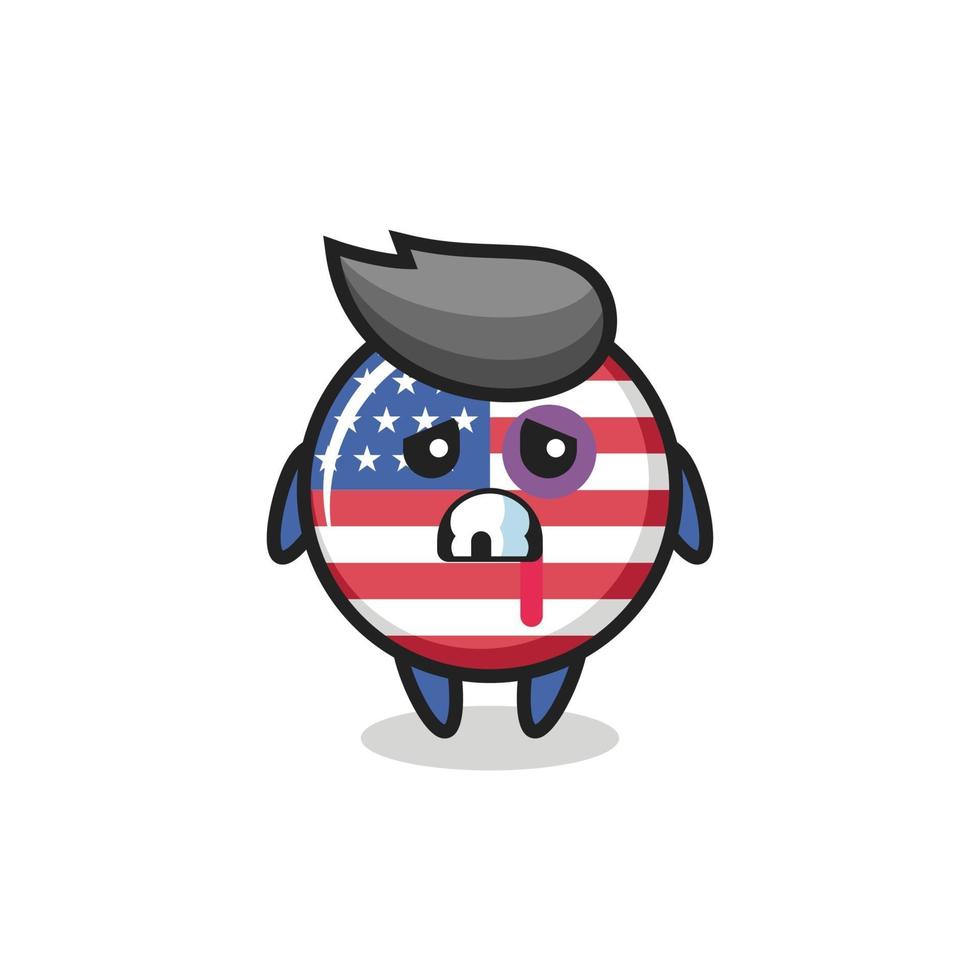 injured united states flag badge character with a bruised face vector