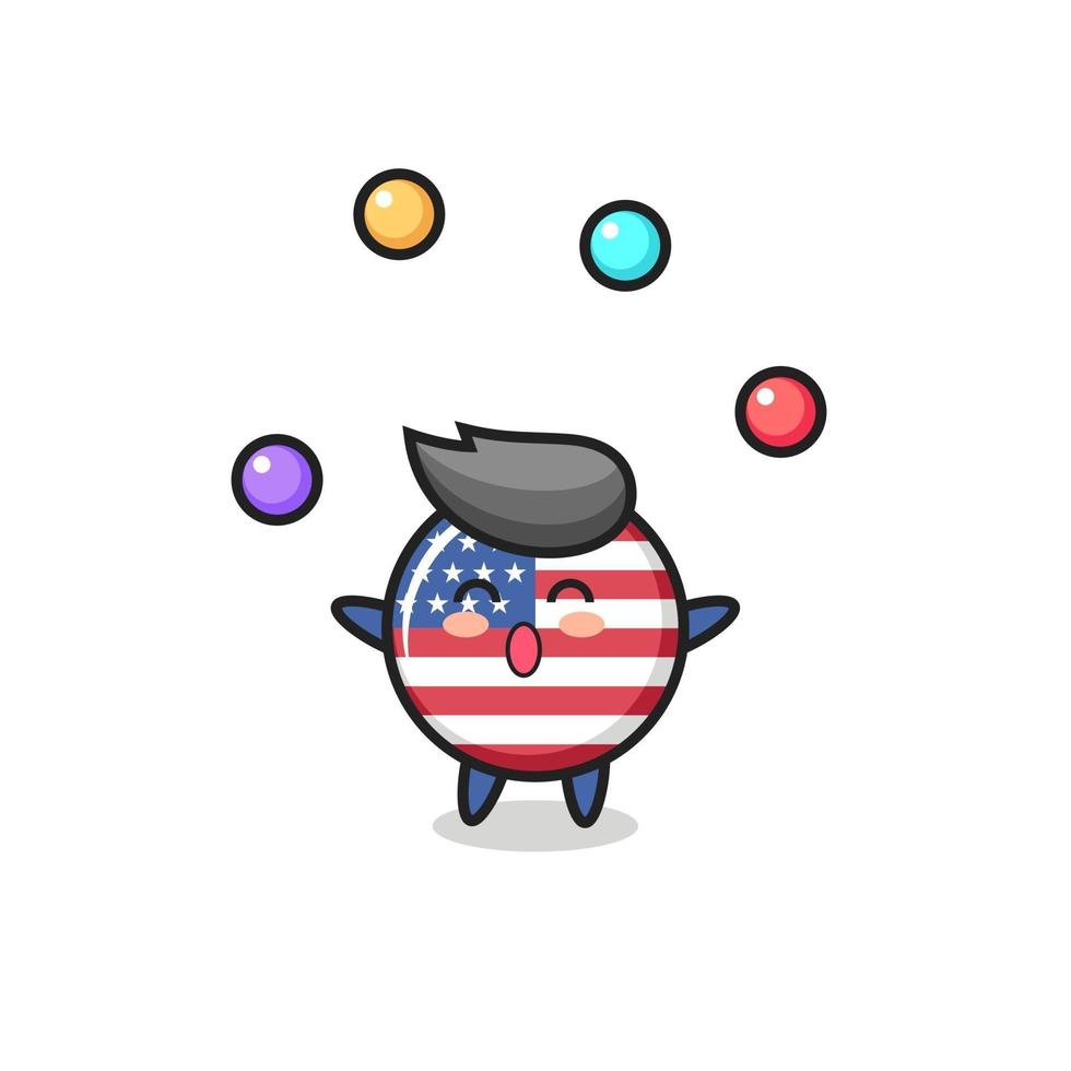 the united states flag badge circus cartoon juggling a ball vector