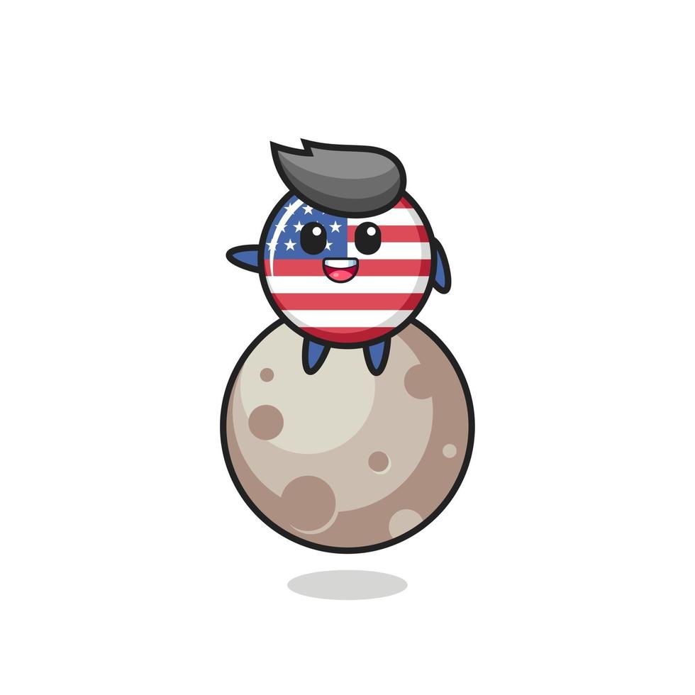 Ilustración de dibujos animados de la insignia de la bandera de Estados Unidos sentado en la luna vector