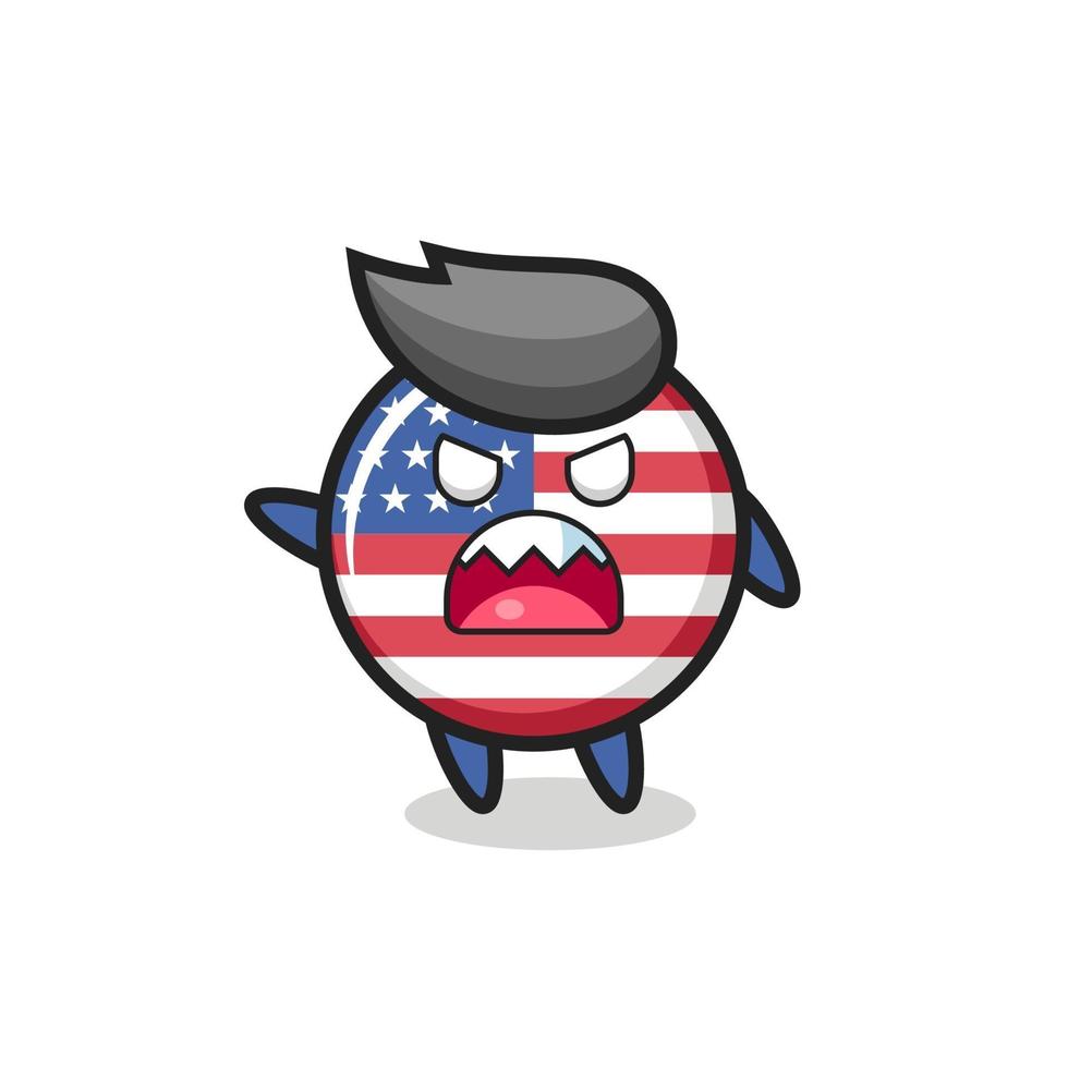 cute united states flag badge cartoon in a very angry pose vector