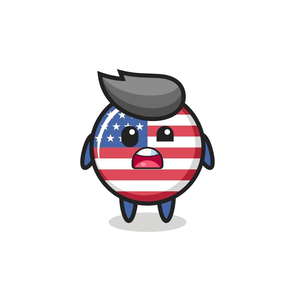 the shocked face of the cute united states flag badge mascot vector