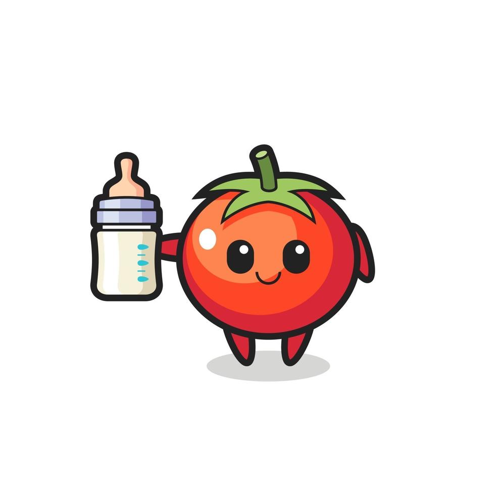 baby tomatoes cartoon character with milk bottle vector