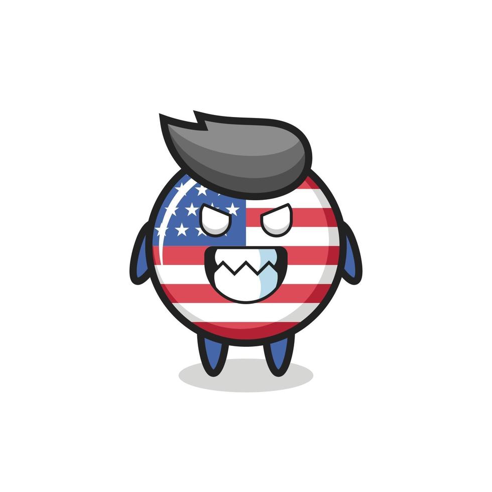 evil expression of the united states flag badge cute mascot character vector