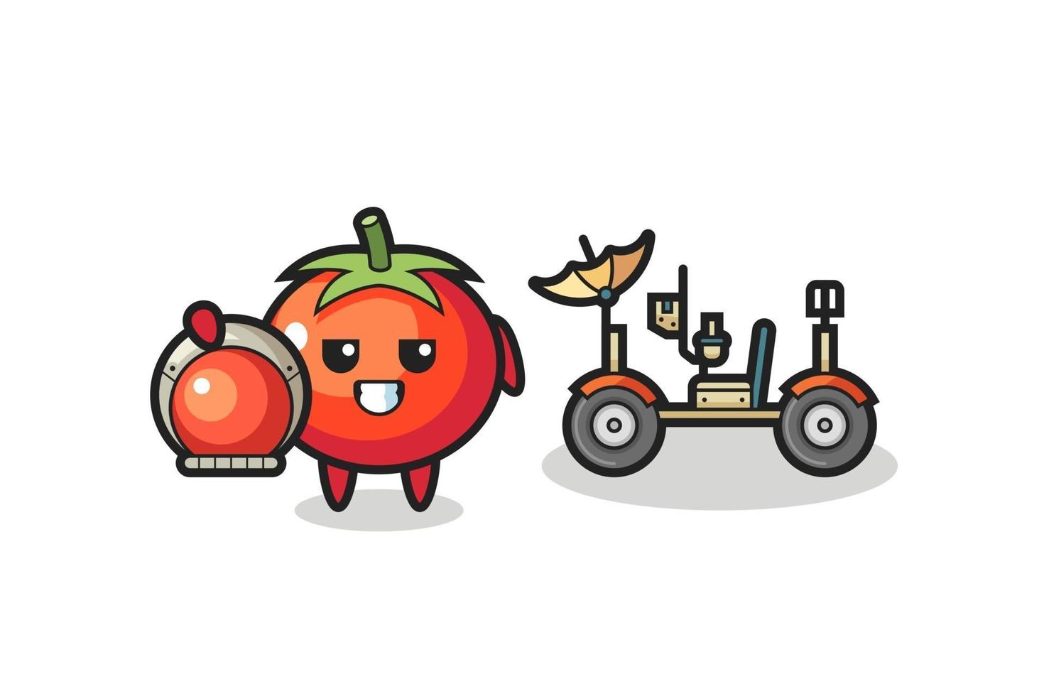 the cute tomatoes as astronaut with a lunar rover vector