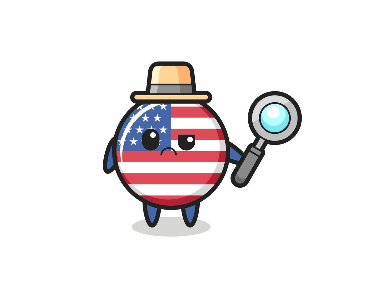 la mascota de la linda insignia de la bandera de los estados unidos como detective vector