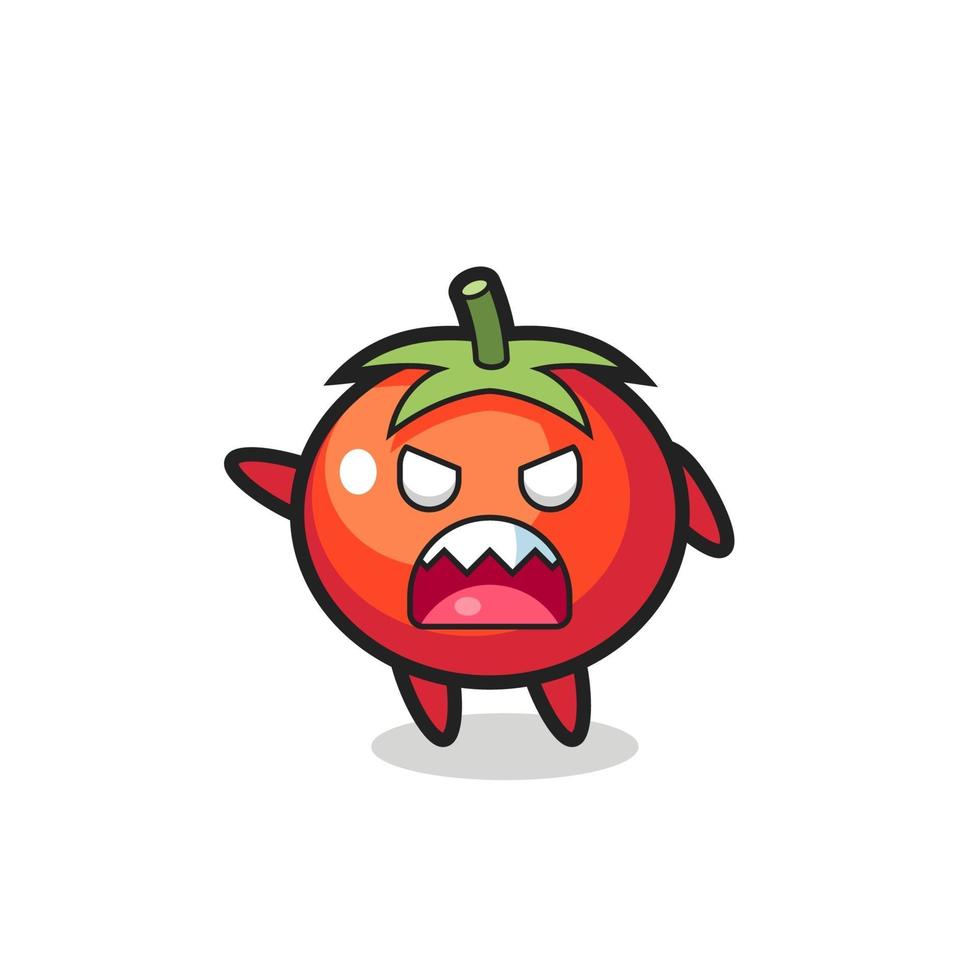 Cute dibujos animados de tomates en una pose muy enojada vector