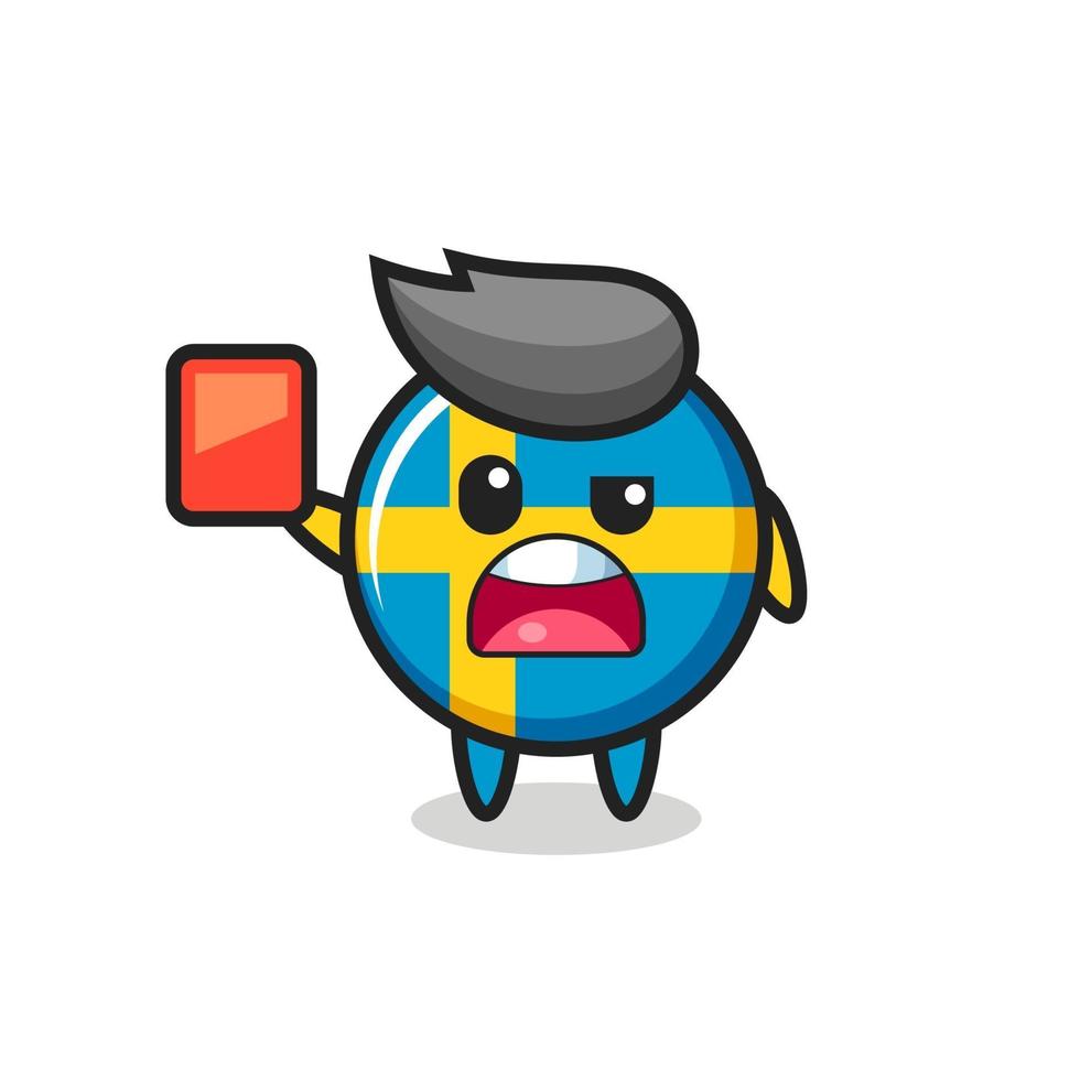 sweden flag badge cute mascot as referee giving a red card vector