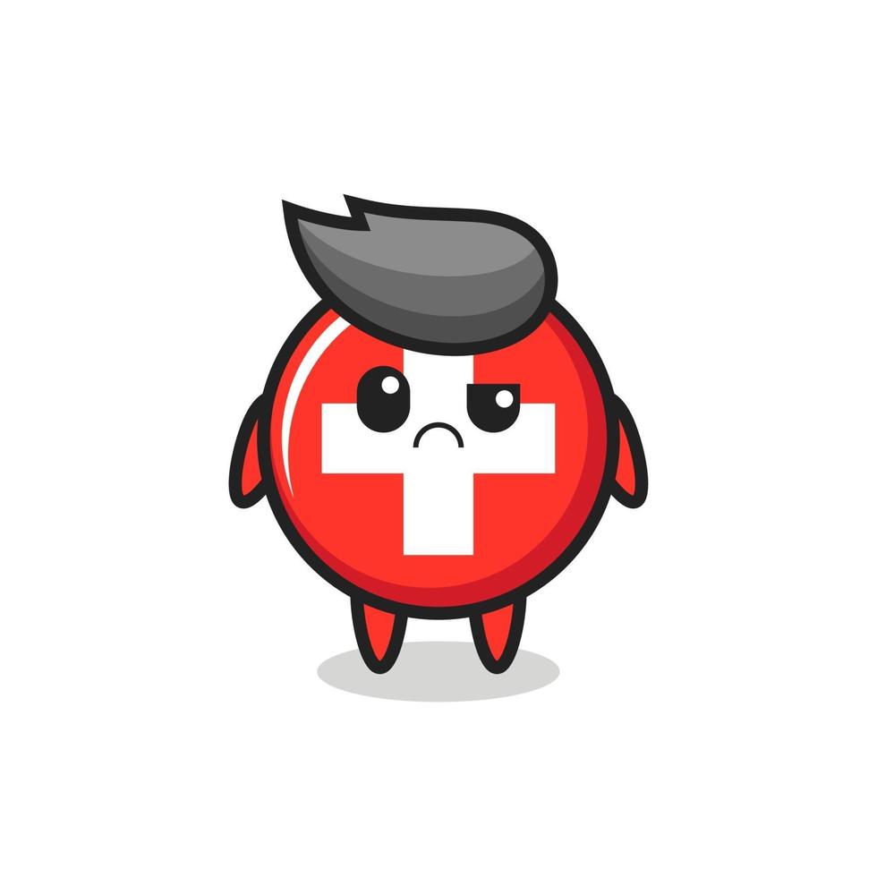 the mascot of the switzerland flag badge with sceptical face vector