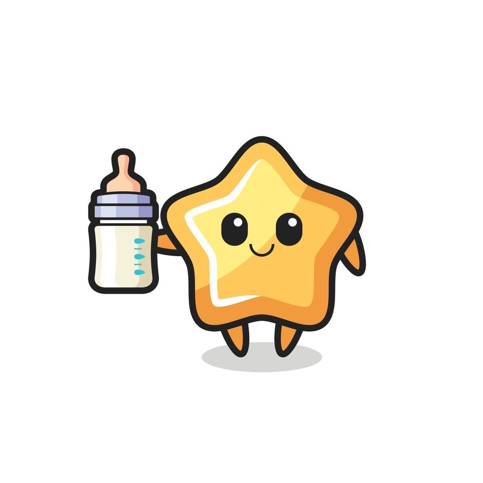 baby star cartoon character with milk bottle vector