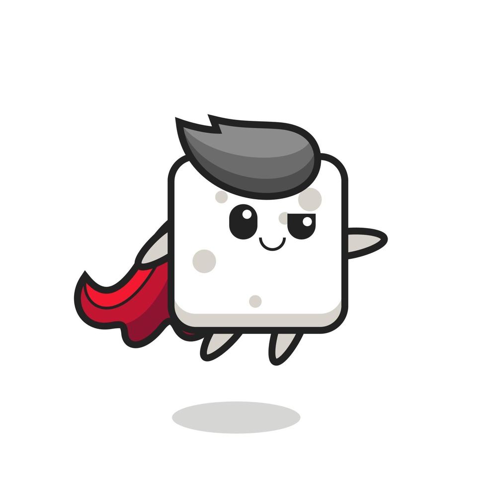 cute sugar cube superhero character is flying vector