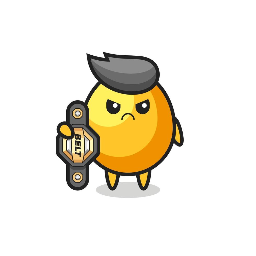 golden egg mascot character as a MMA fighter with the champion belt vector