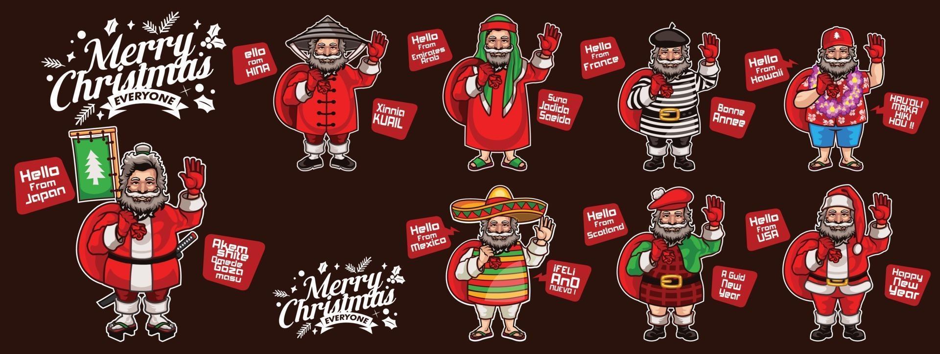 8 Santas from Different Nations vector