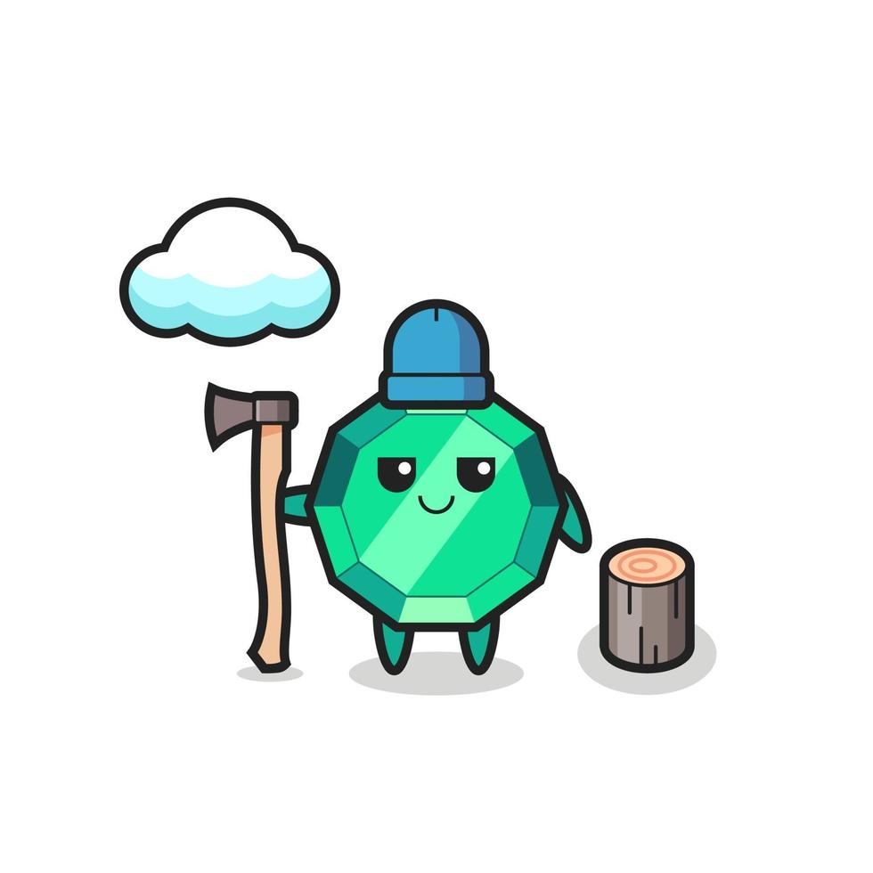 Character cartoon of emerald gemstone as a woodcutter vector