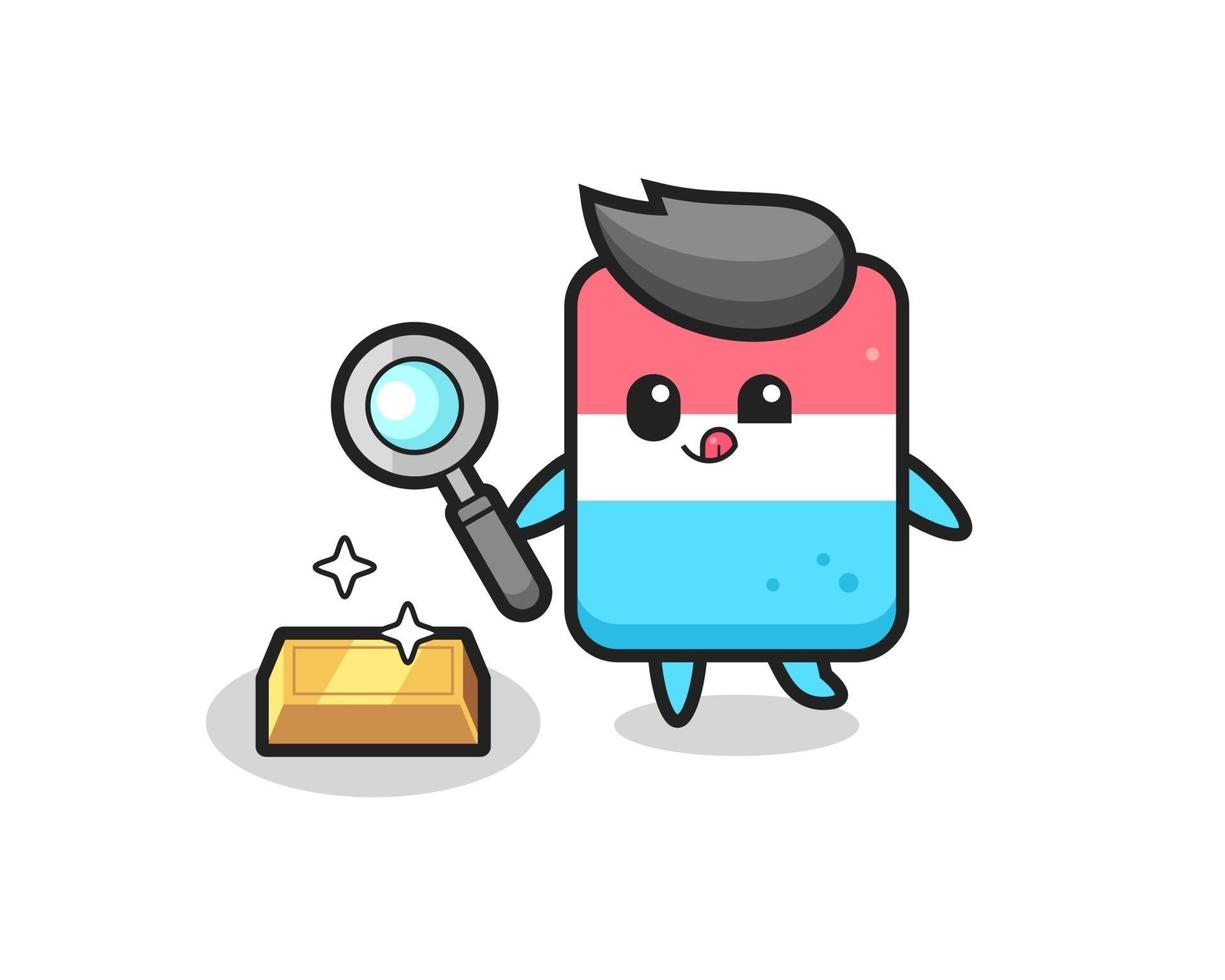 eraser character is checking the authenticity of the gold bullion vector