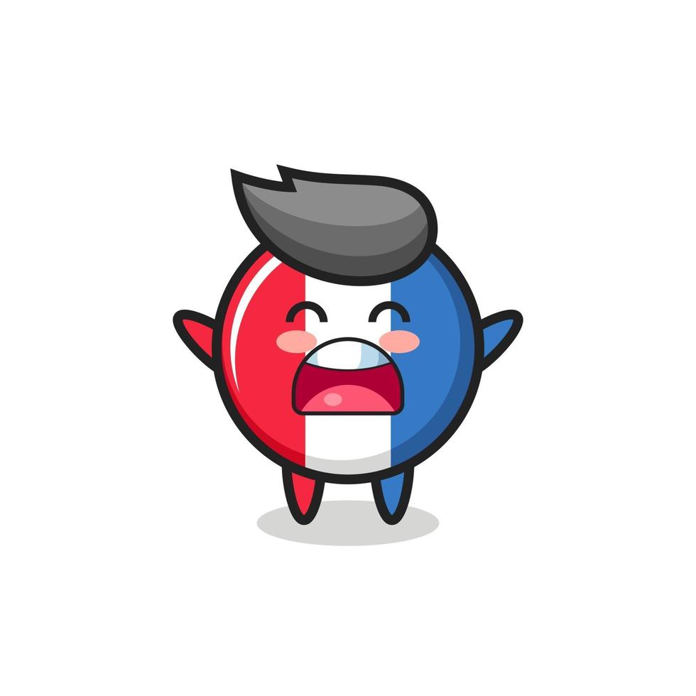 cute france flag badge mascot with a yawn expression vector