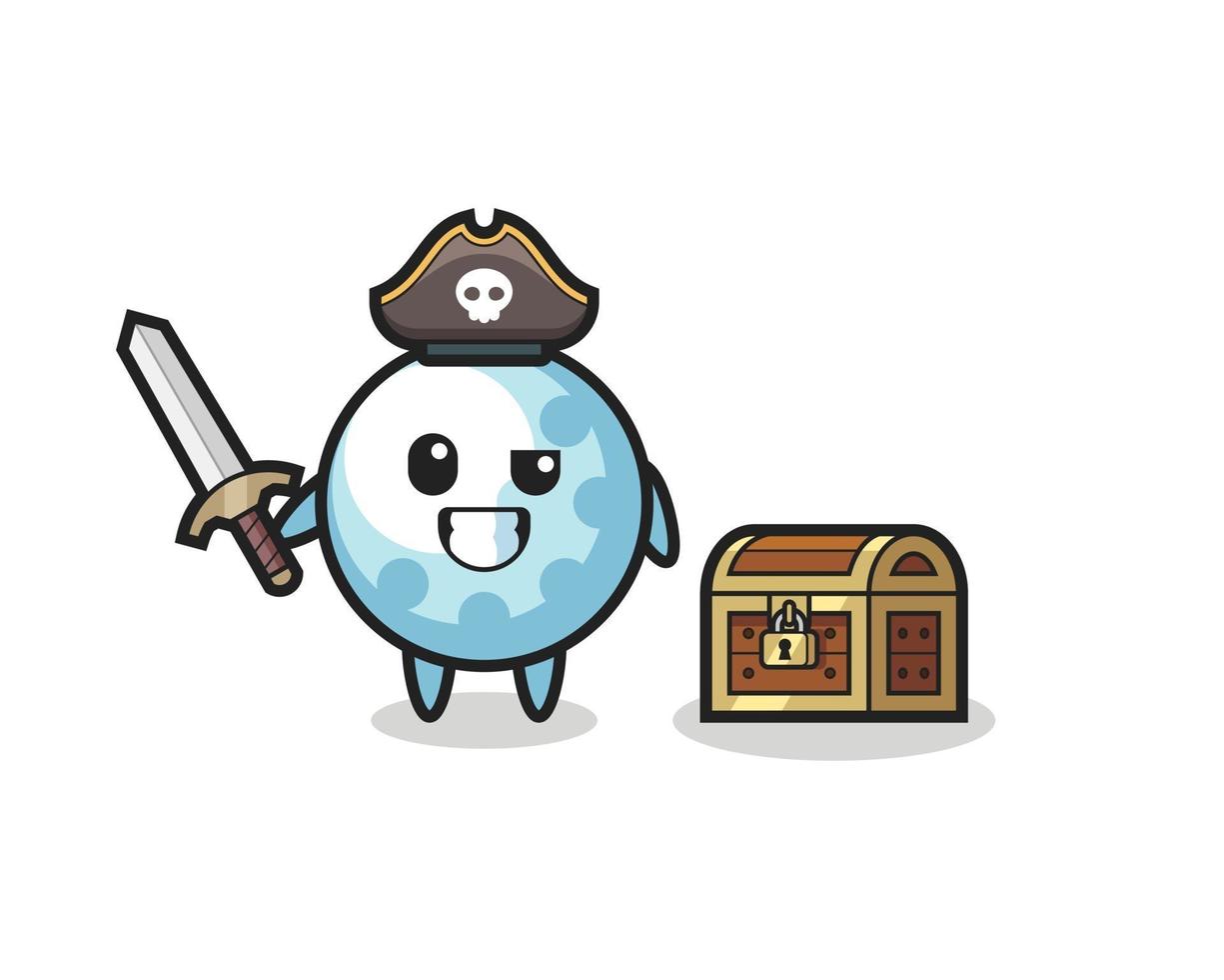 el personaje pirata del golf sosteniendo la espada al lado de un cofre del tesoro vector