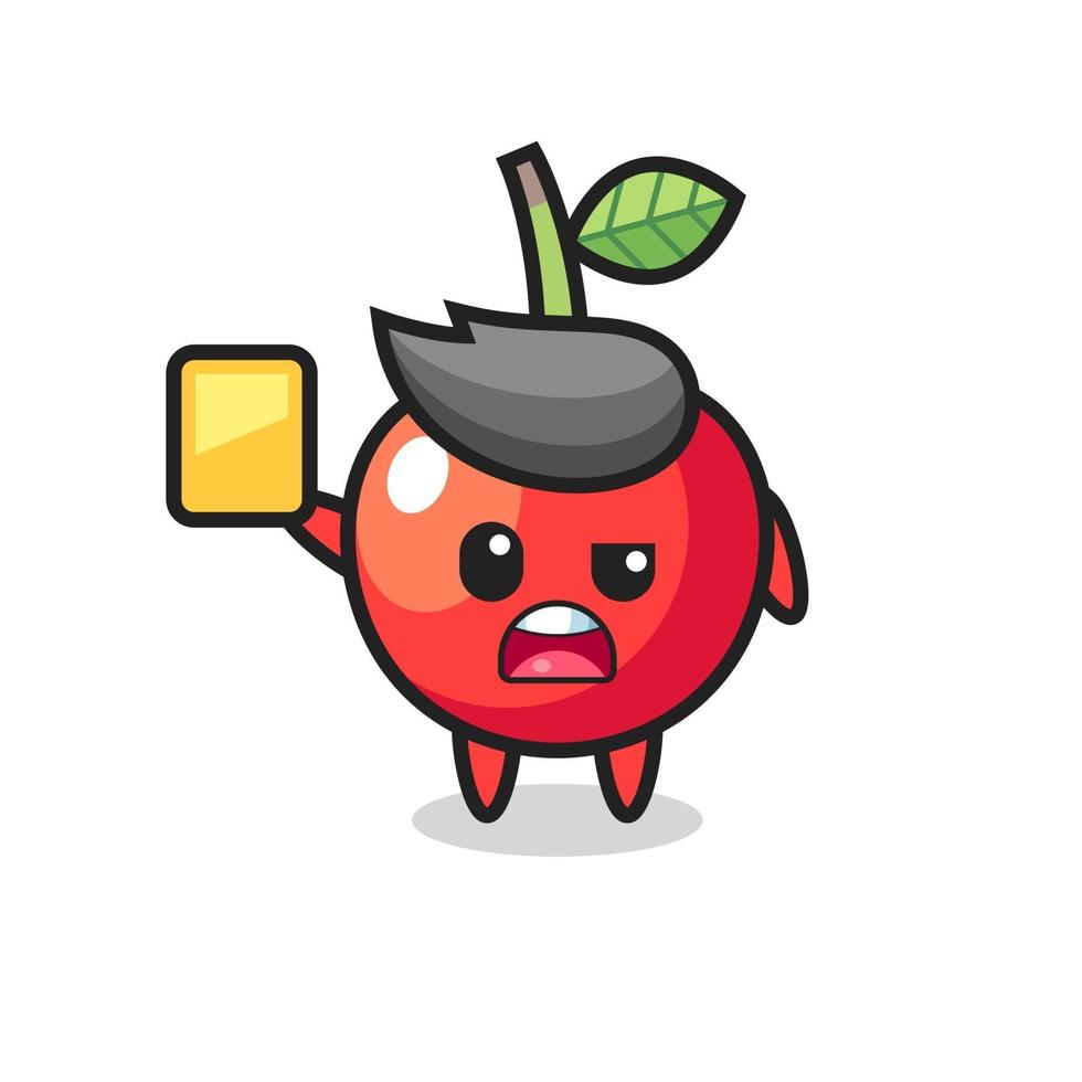 cartoon cherry character as a football referee giving a yellow card vector