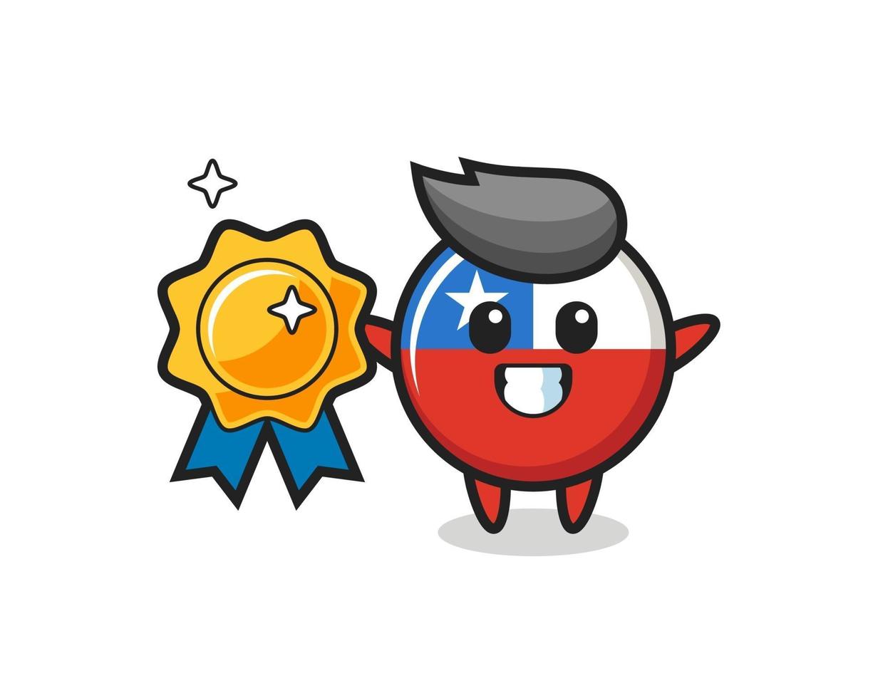 chile flag badge mascot illustration holding a golden badge vector