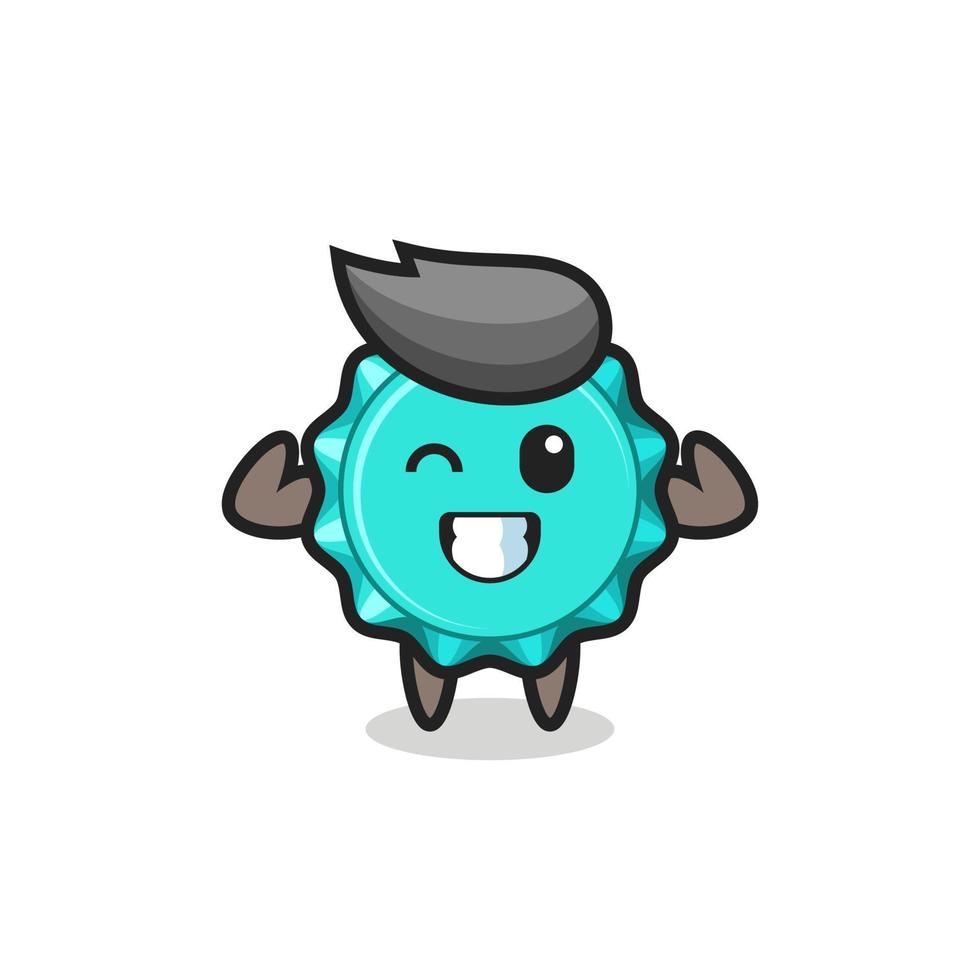 the muscular bottle cap character is posing showing his muscles vector