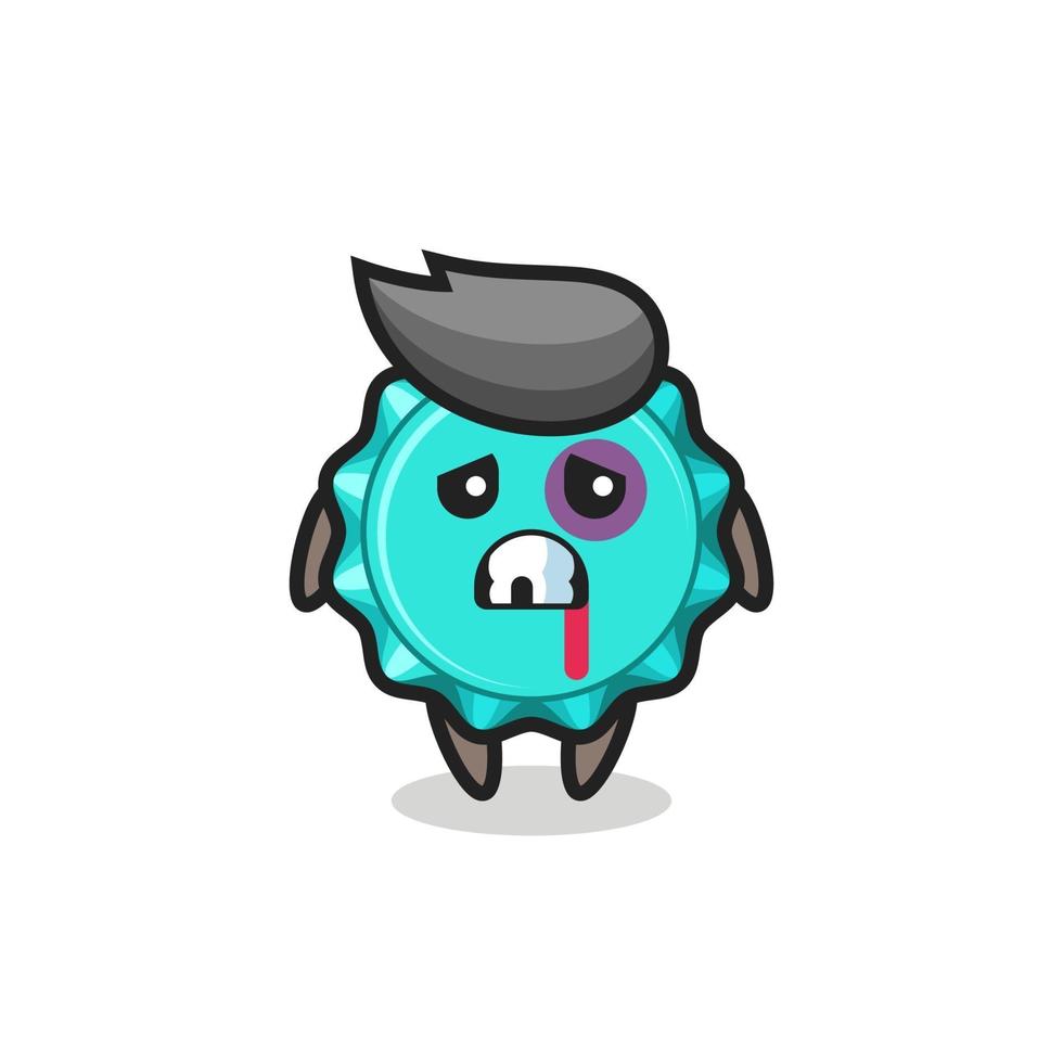 injured bottle cap character with a bruised face vector