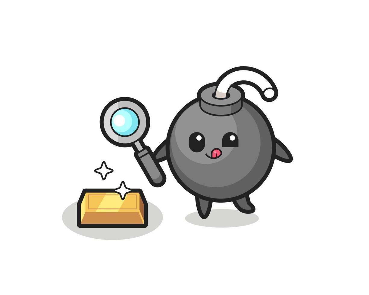 bomb character is checking the authenticity of the gold bullion vector