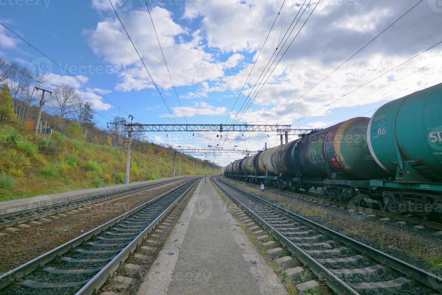 Trans Siberia train railway and blue sky, Russia photo