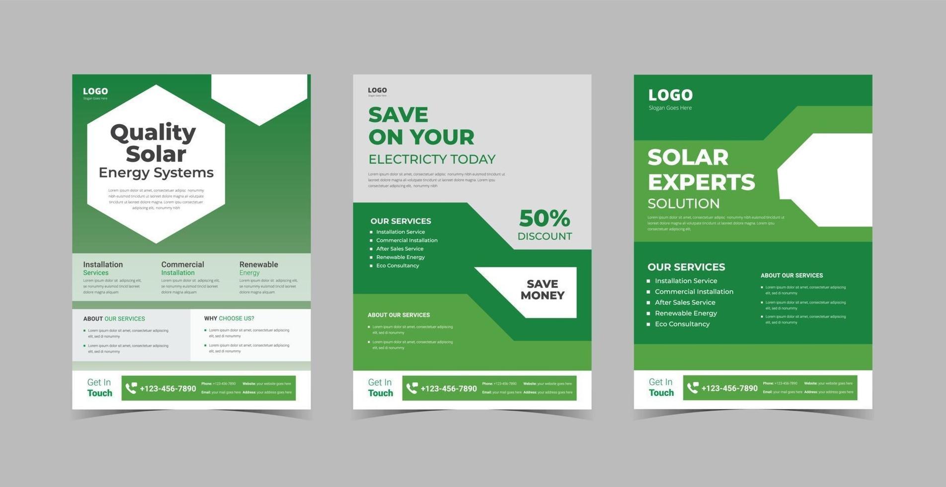 Solar energy flyer design template bundle vector