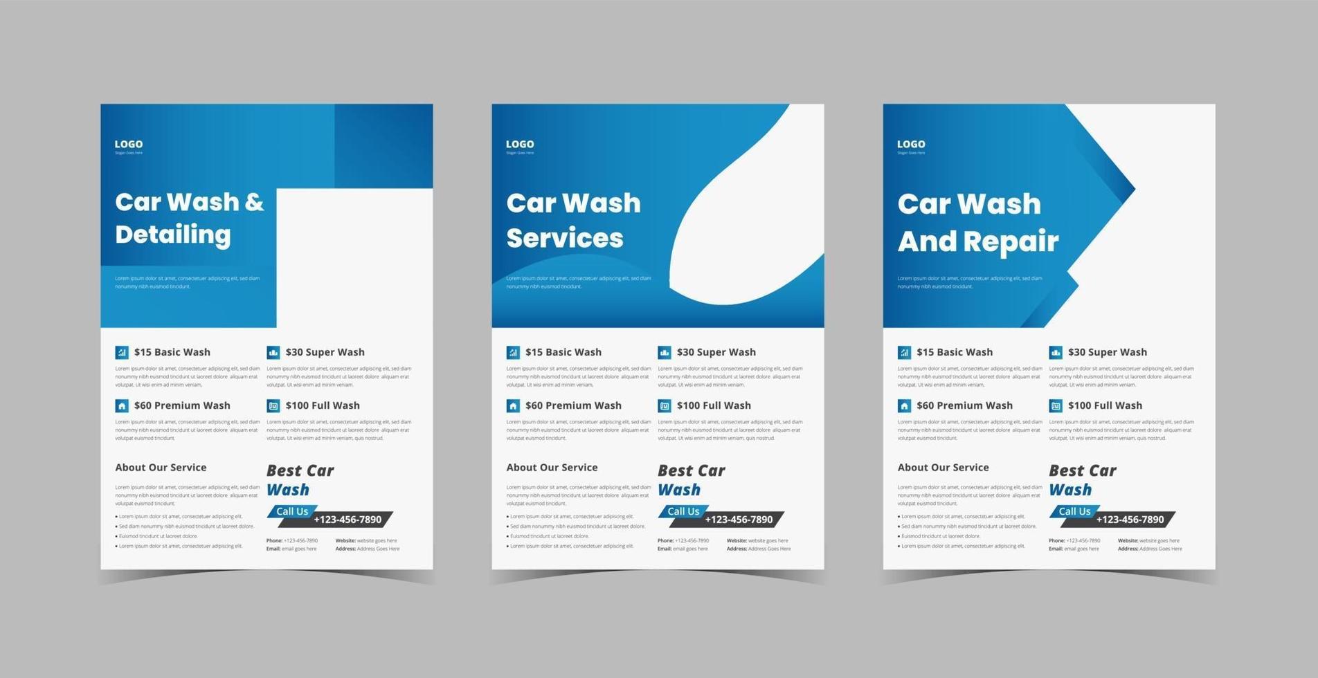 Car wash flyer design template bundle vector