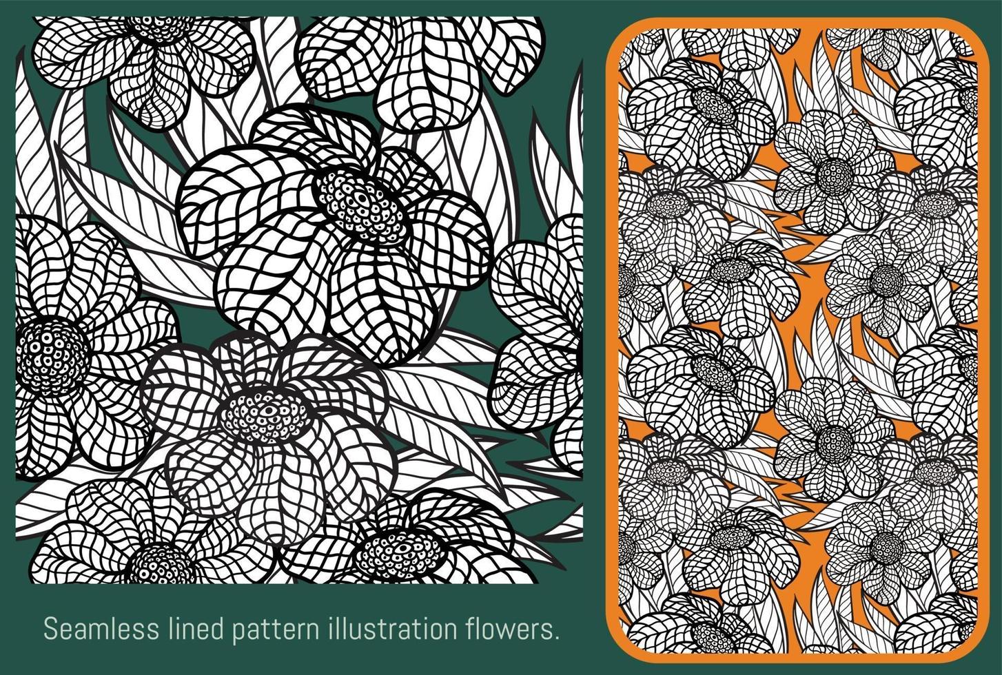 Seamless lined pattern illustration flowers. vector