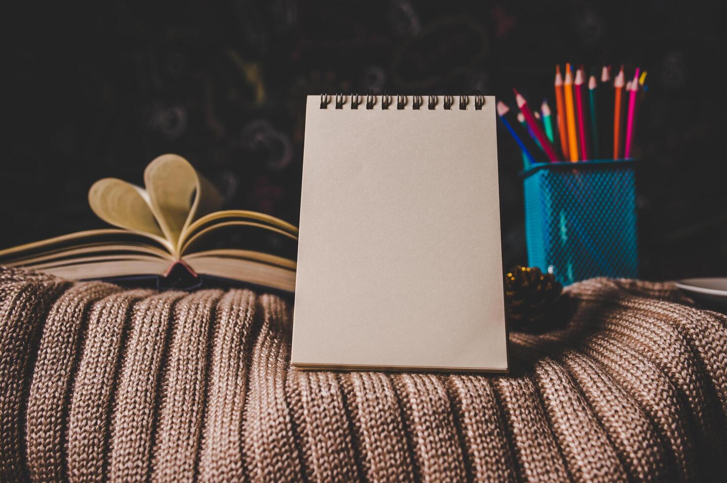 blank notebook in the classroom photo