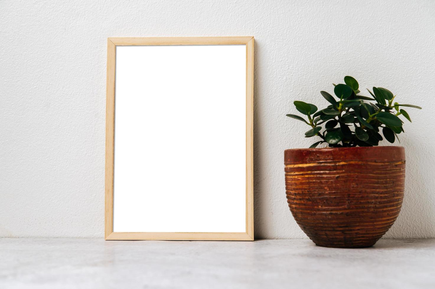 Standing picture frame with small potted plants photo