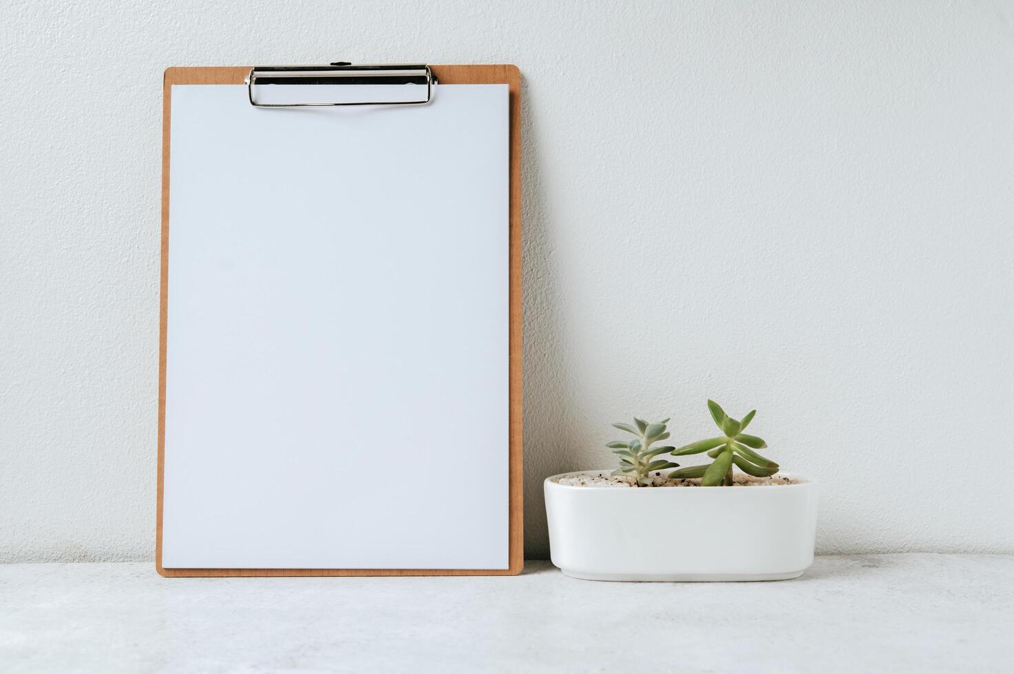 Picture frames and plant pots on a white background photo