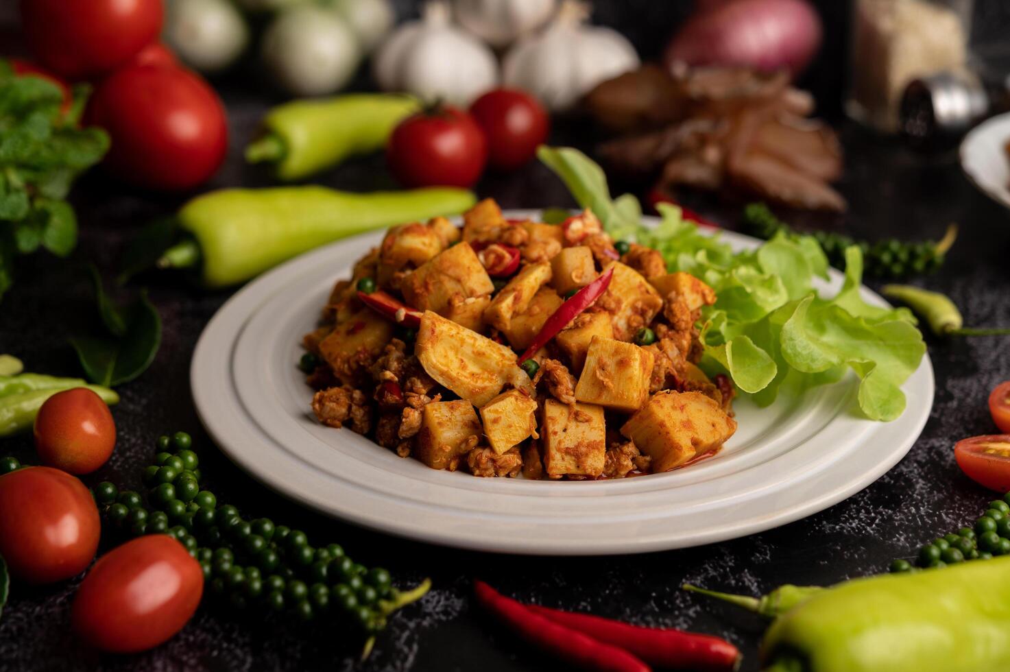 Stir Fried Curry Paste with Bamboo Shoot and Minced Pork. photo