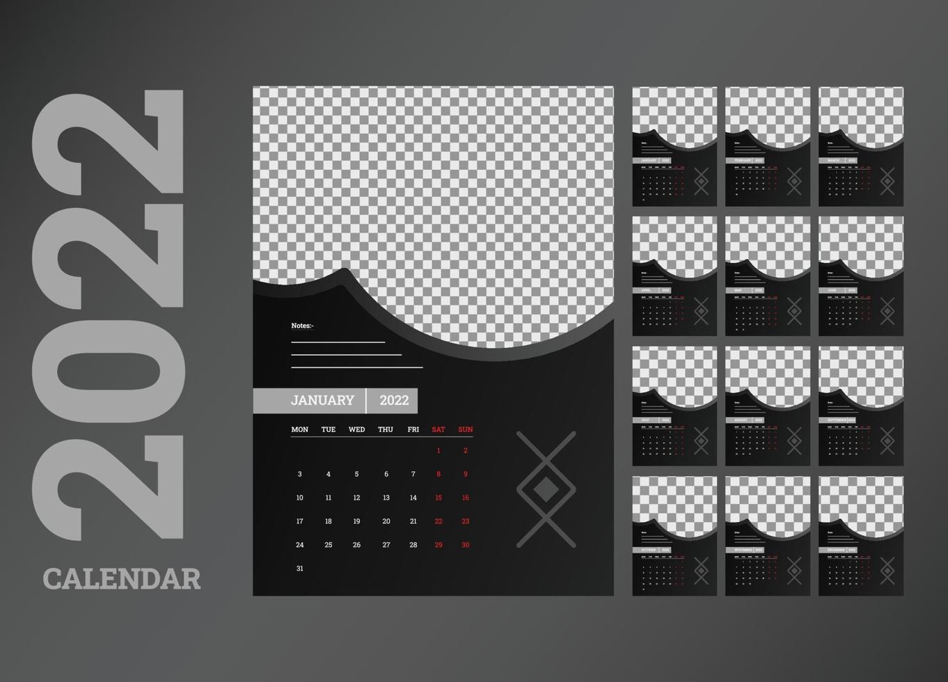 nueva plantilla de diseño de calendario 2022 limpio y minimalista de estilo empresarial, vector