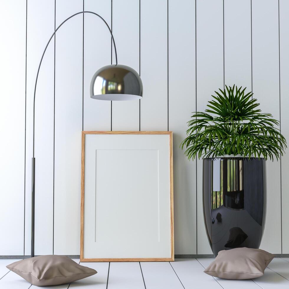 Picture frames with plant pots adorn the living room. photo